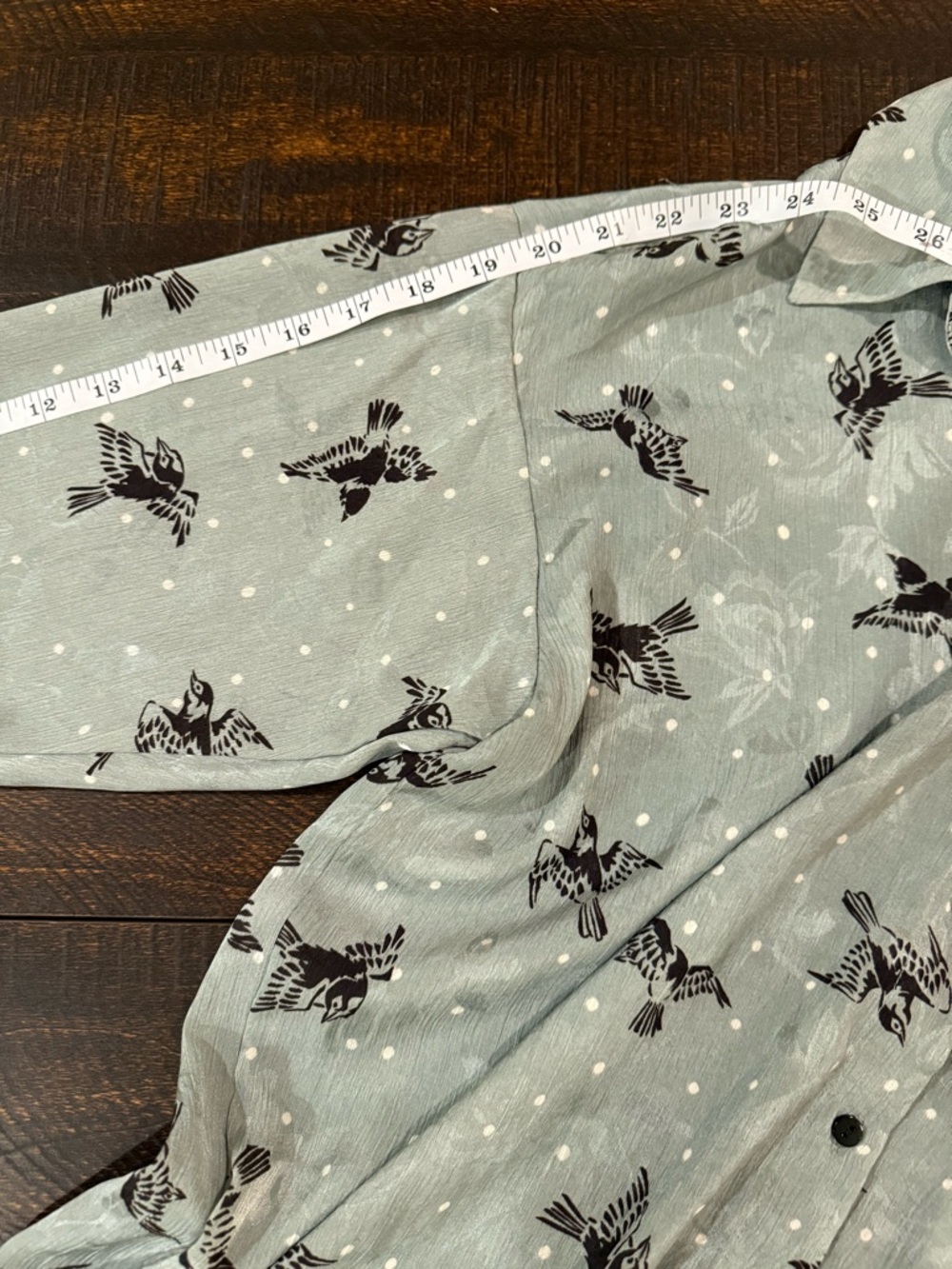 Zara Basic Bird Print Button Down Blouse Sage Green Polka Dot Size M - Picture 12 of 13